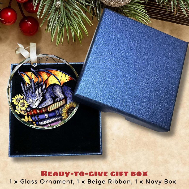 TEEBIM Dragon Ornament for Book Lover - Dragon Books Christmas Ornaments - Dragons Gifts for Women Men Lovers, Gifts for Book Lovers - Glass Christmas Tree Books Ornament 2025 - Image 4